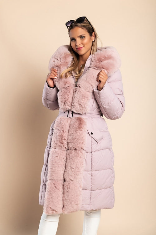 Quilted Jacket with Faux Fur, Pink