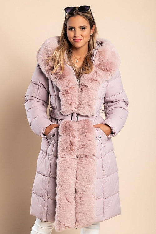Quilted Jacket with Faux Fur, Pink