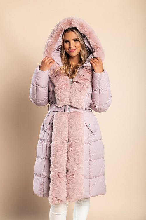 Quilted Jacket with Faux Fur, Pink